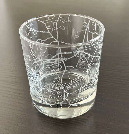 Rocks Whiskey Old Fashioned Glass Urban City Map Chapel Hill, NC