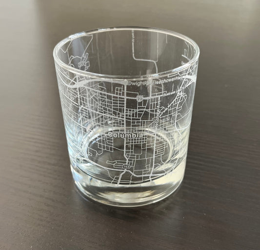 Rocks Whiskey Old Fashioned Glass Urban City Map Columbia, MO