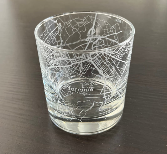 Rocks Whiskey Old Fashioned Glass Urban City Map Florence, Italy