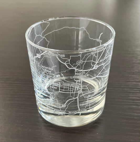 Rocks Whiskey Old Fashioned Glass Urban City Map Little Rock, AR