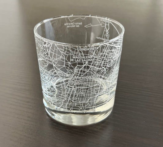 Rocks Whiskey Old Fashioned Glass Urban City Map Mexico City, Mexico
