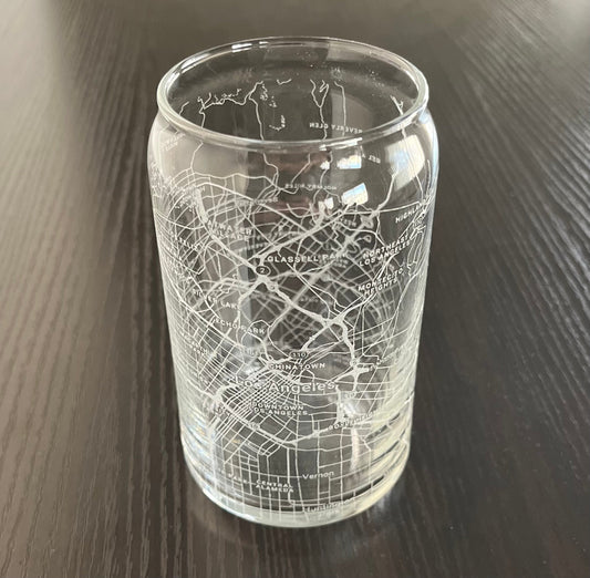 16 oz Beer Can Glass Urban City Map Los Angeles, CA