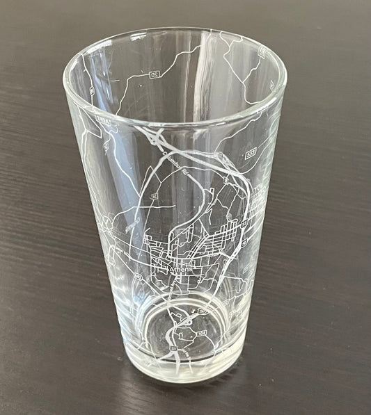 16 oz Pint Beer Glass Urban City Map Athens, OH