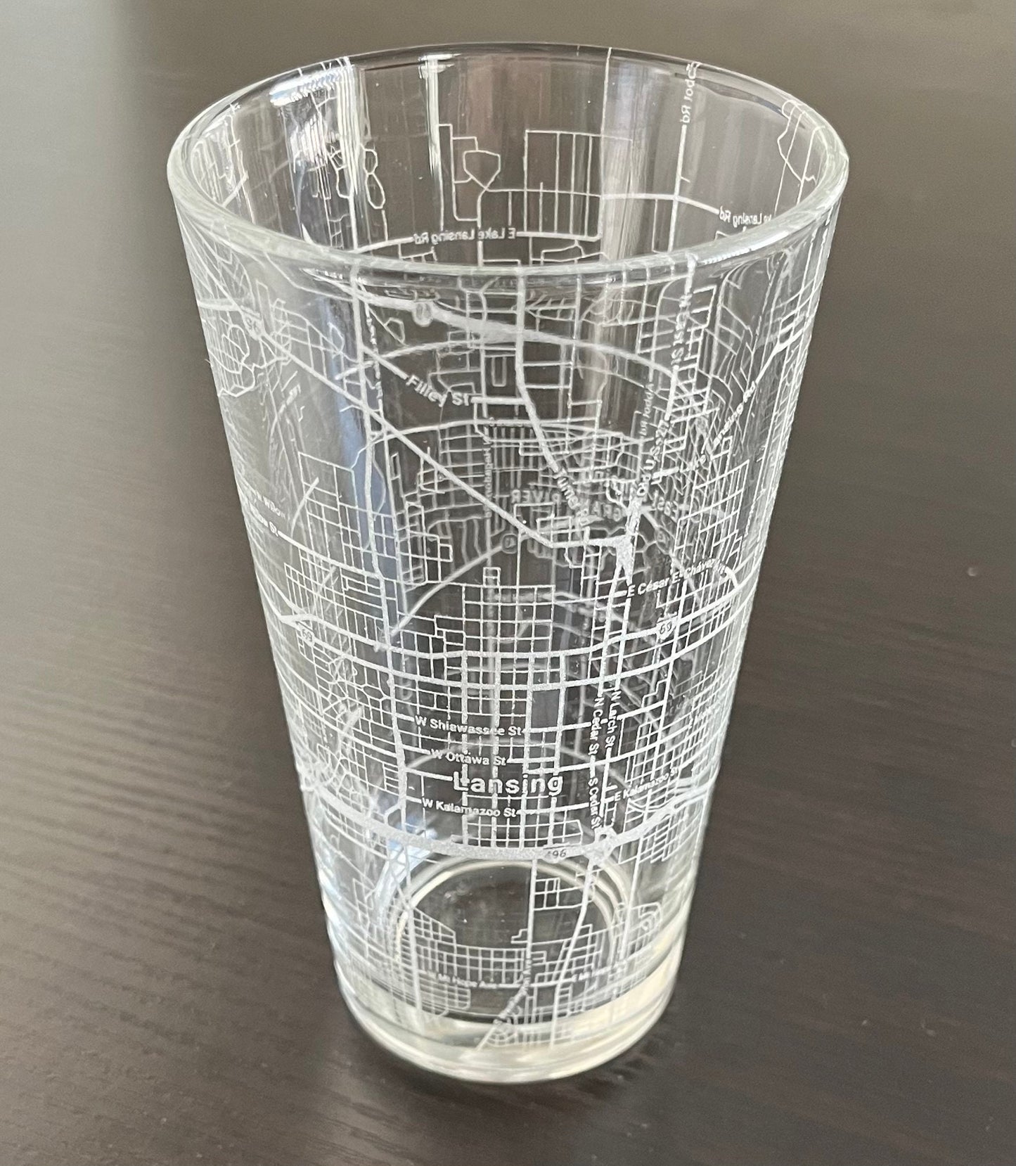 16 oz Pint Beer Glass Urban City Map Lansing & East Lansing