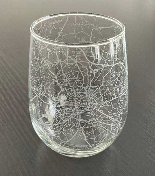 Stemless Wine Glass Urban City Map Berlin, Germany