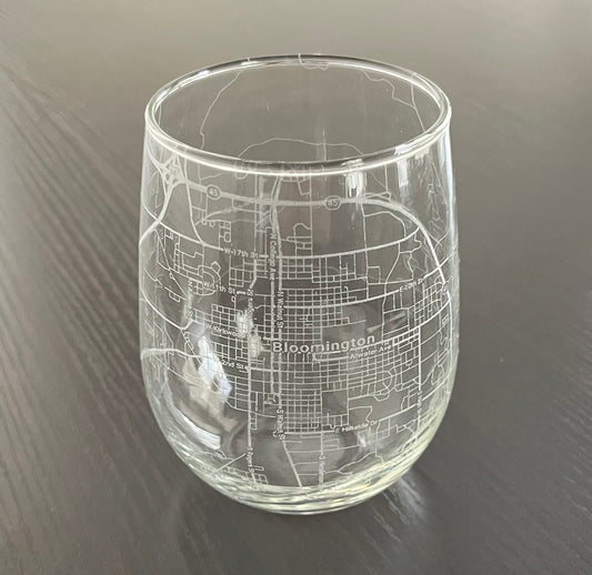 Stemless Wine Glass Urban City Map Bloomington, IN