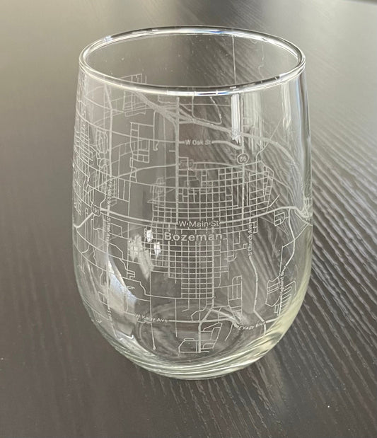 Stemless Wine Glass Urban City Map Bozeman, MT