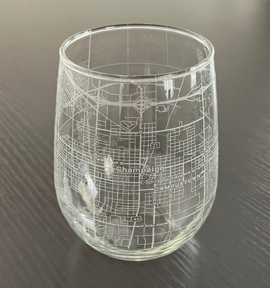 Stemless Wine Glass Urban City Map Champaign, IL