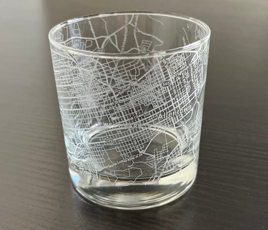 Rocks Whiskey Old Fashioned Glass Urban City Map Allentown, PA