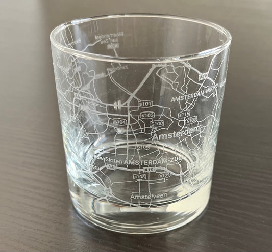 Rocks Whiskey Old Fashioned Glass Urban City Map Amsterdam, Netherlands
