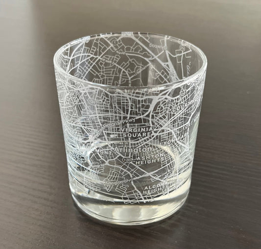 Rocks Whiskey Old Fashioned Glass Urban City Map Arlington, VA