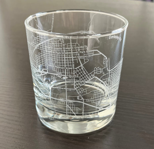 Rocks Whiskey Old Fashioned Glass Urban City Map Butte, MT