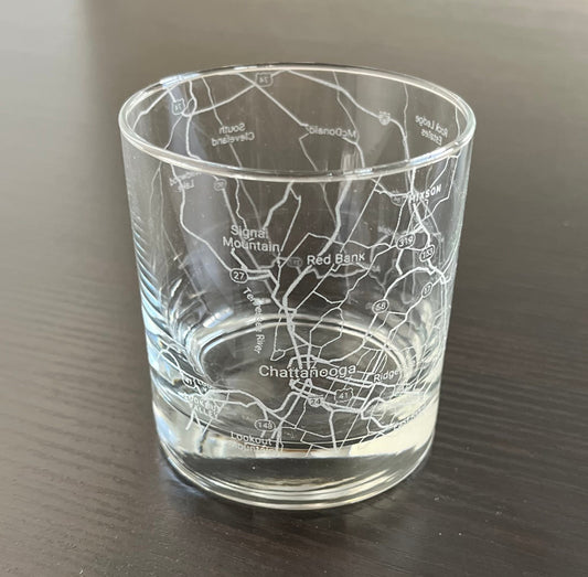 Rocks Whiskey Old Fashioned Glass Urban City Map Chattanooga, TN