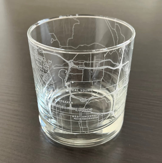 Rocks Whiskey Old Fashioned Glass Urban City Map Eugene, OR