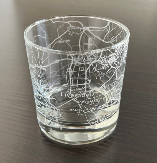 Rocks Whiskey Old Fashioned Glass Urban City Map Liverpool, UK