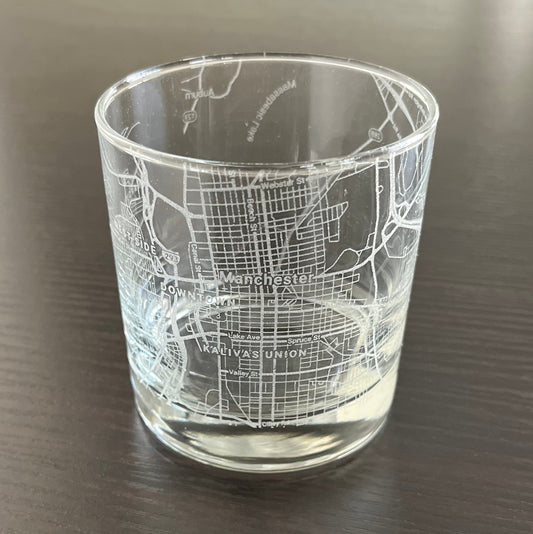 Rocks Whiskey Old Fashioned Glass Urban City Map Manchester, NH