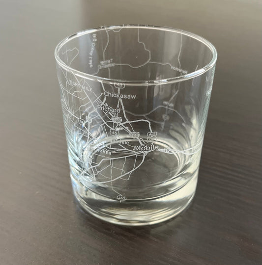 Rocks Whiskey Old Fashioned Glass Urban City Map Mobile, AL