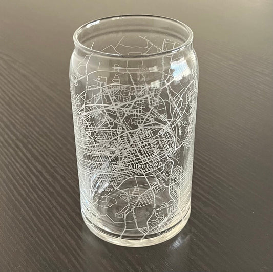 16 oz Beer Can Glass Urban City Map Allentown, PA