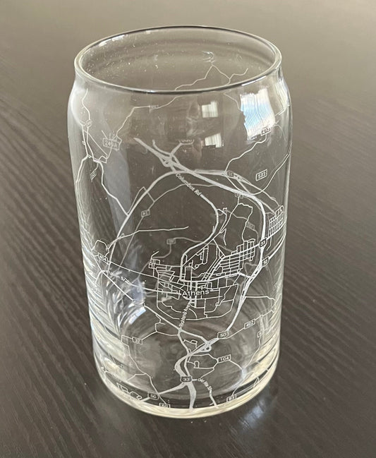 16 oz Beer Can Glass Urban City Map Athens, OH