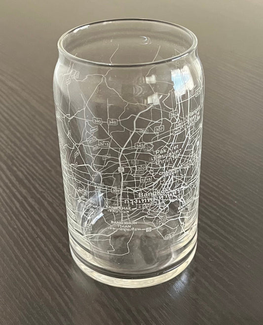 16 oz Beer Can Glass Urban City Map Bangkok, Thailand