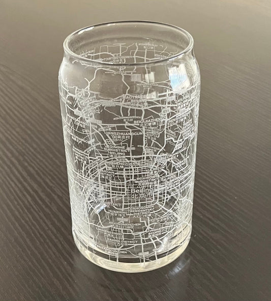 16 oz Beer Can Glass Urban City Map Beijing, China