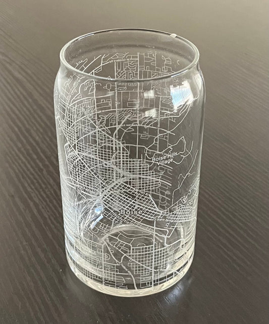 16 oz Beer Can Glass Urban City Map Boise, ID