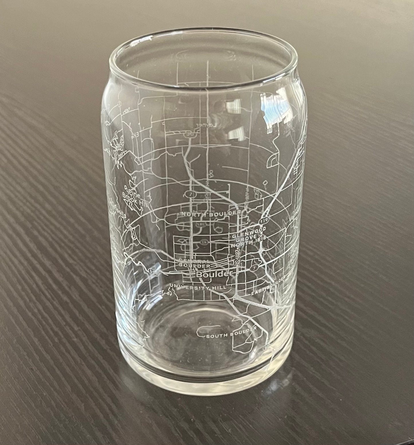 16 oz Beer Can Glass Urban City Map Boulder, CO