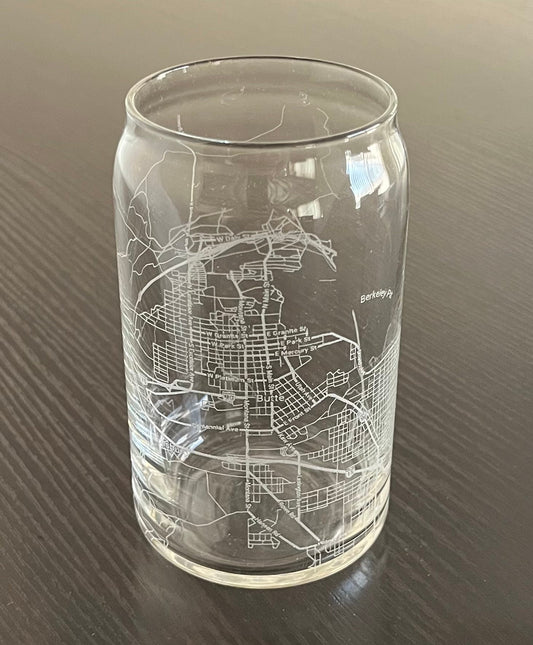 16 oz Beer Can Glass Urban City Map Butte, MT
