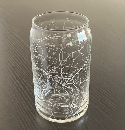 16 oz Beer Can Glass Urban City Map Durham, NC