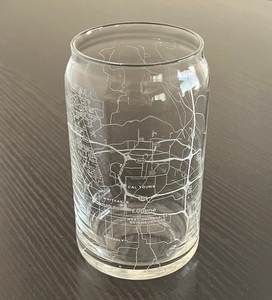 16 oz Beer Can Glass Urban City Map Eugene, OR