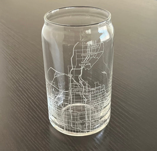 16 oz Beer Can Glass Urban City Map Salt Lake City, UT
