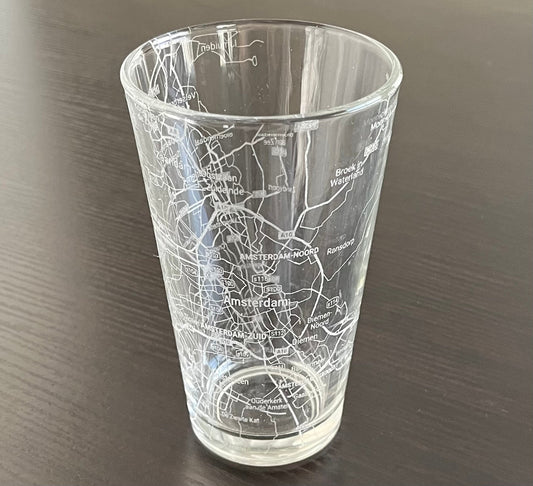 16 oz Pint Beer Glass Urban City Map Amsterdam, Netherlands