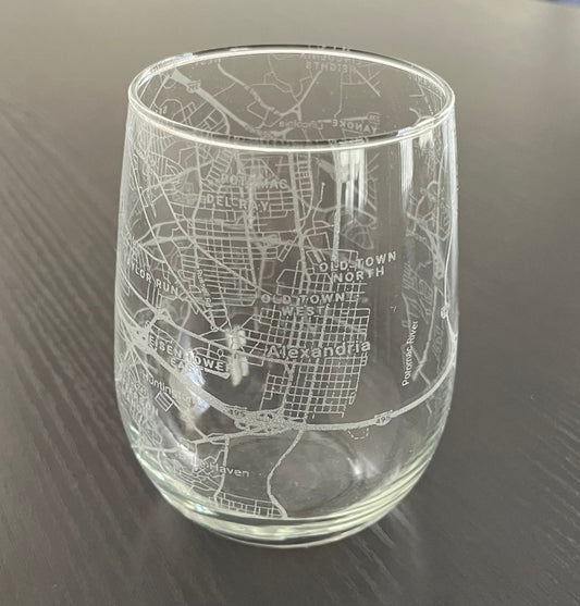 Stemless Wine Glass Urban City Map Alexandria, VA