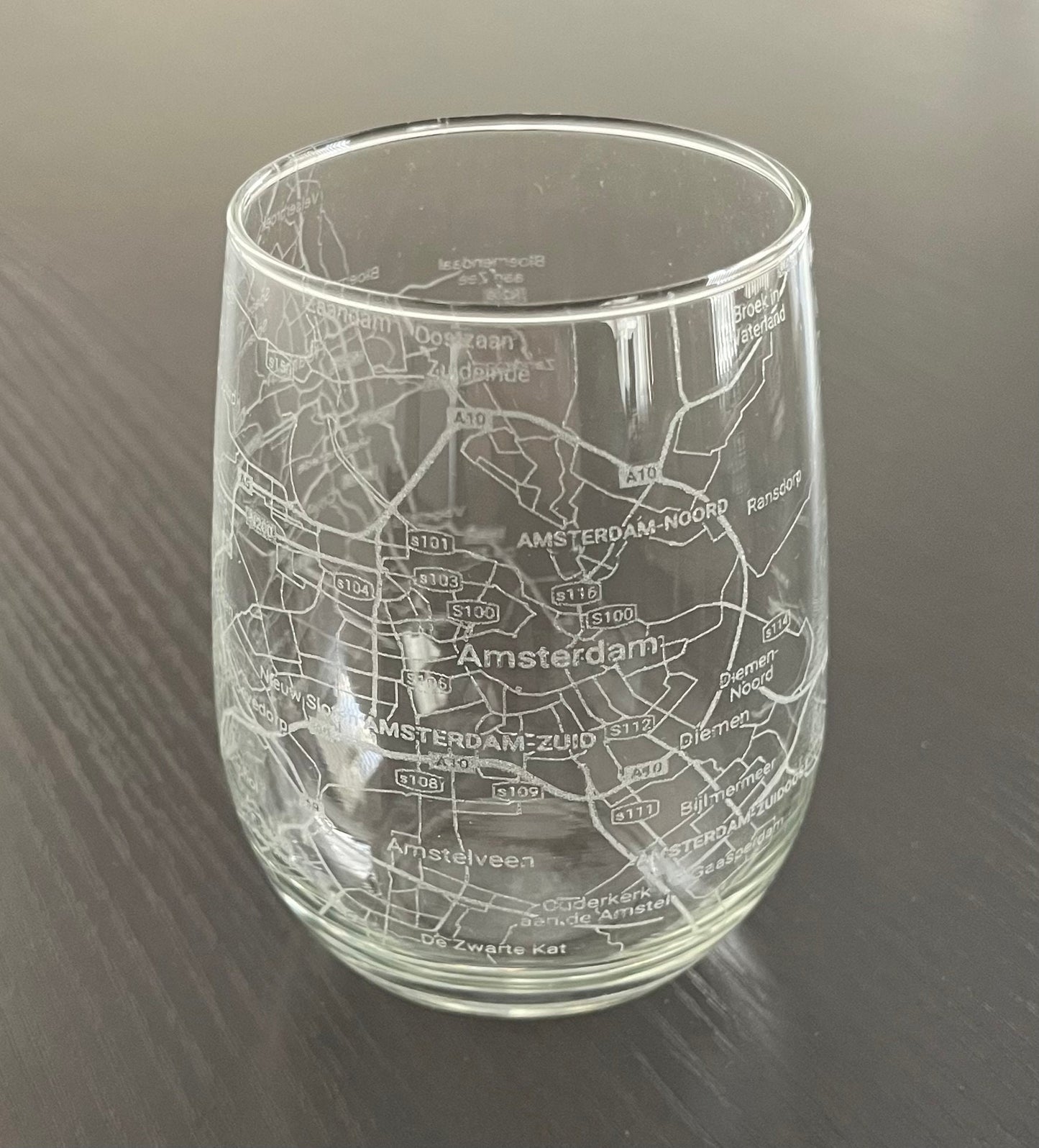 Stemless Wine Glass Urban City Map Amsterdam, Netherlands