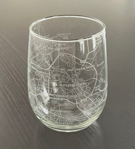 Stemless Wine Glass Urban City Map Amsterdam, Netherlands