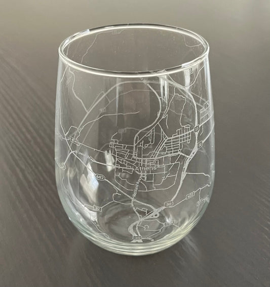 Stemless Wine Glass Urban City Map Athens, OH