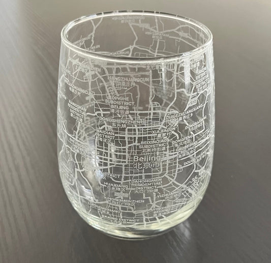 Stemless Wine Glass Urban City Map Beijing, China