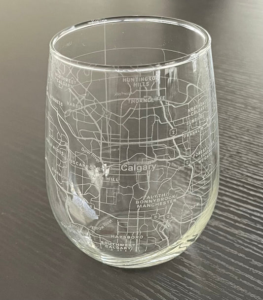 Stemless Wine Glass Urban City Map Calgary, AB, Canada