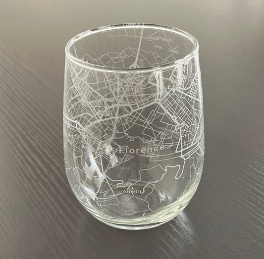 Stemless Wine Glass Urban City Map Florence, Italy