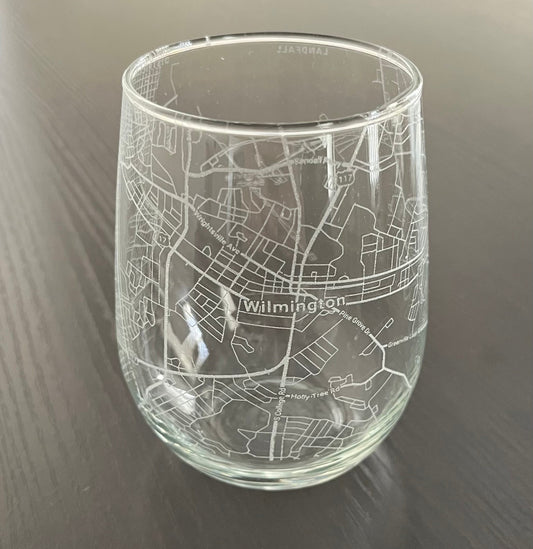 Stemless Wine Glass Urban City Map Wilmington, NC