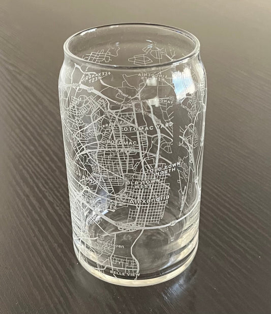 16 oz Beer Can Glass Urban City Map Alexandria, VA