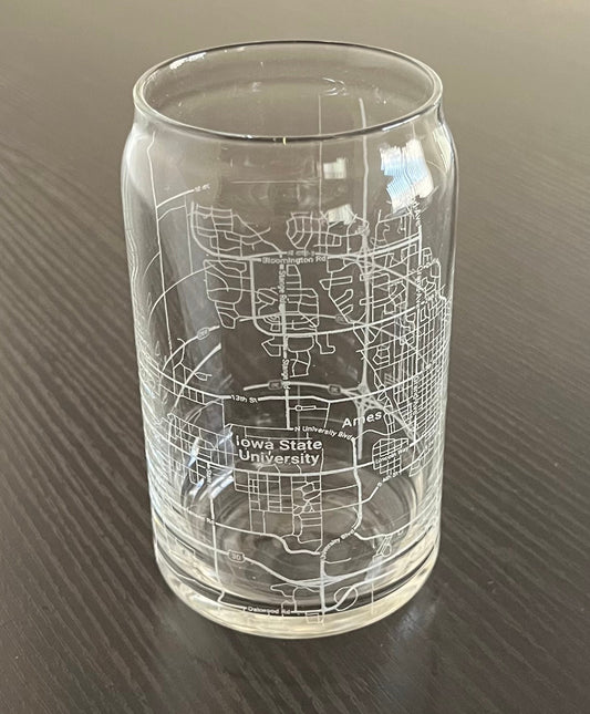 16 oz Beer Can Glass Urban City Map Ames, IA