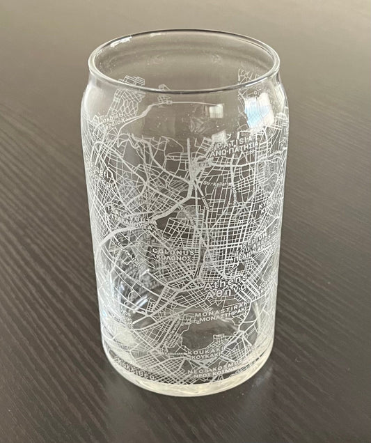 16 oz Beer Can Glass Urban City Map Athens, Greece