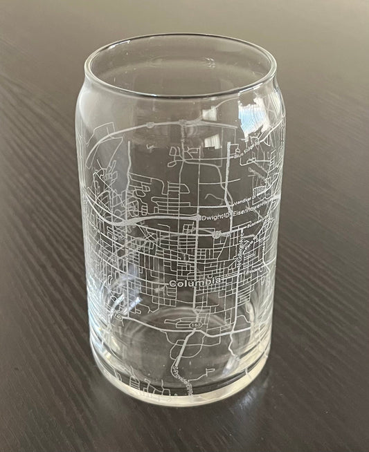 16 oz Beer Can Glass Urban City Map Columbia, MO