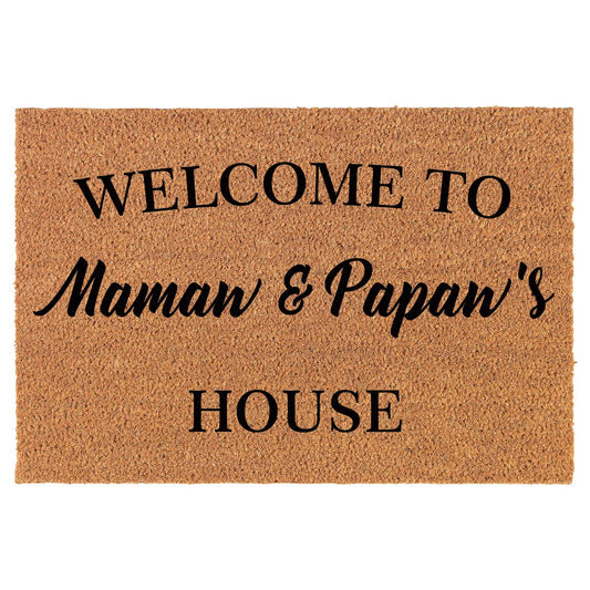 Coir Doormat Front Door Mat New Home Closing Housewarming Gift Welcome to Mamaw & Papaw's House Grandma Grandpa Grandparents Grandmother Grandfather (30" x 18" Standard)