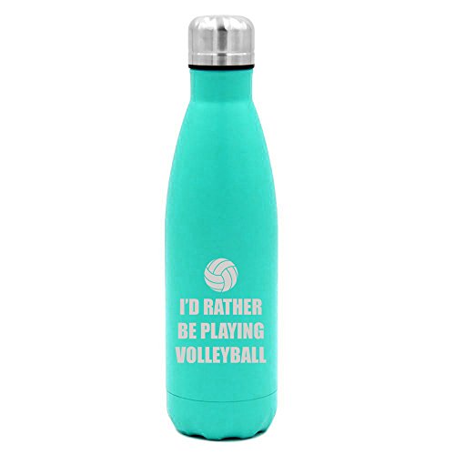 17 oz. Double Wall Vacuum Insulated Stainless Steel Water Bottle Travel Mug Cup I'd Rather Be Playing Volleyball (Light-Blue)