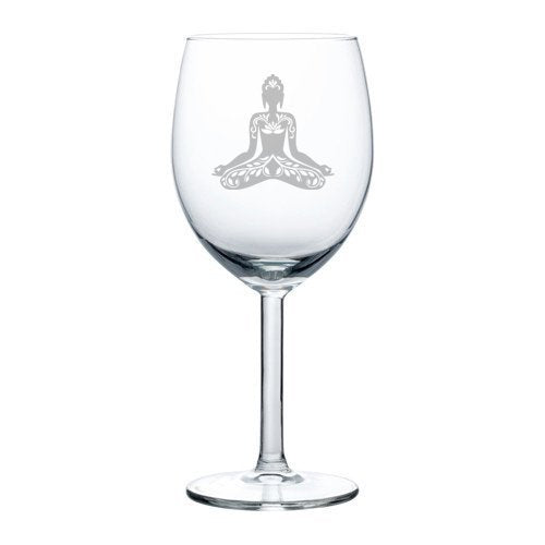 Wine Glass Goblet Buddha Yoga Om Lotus (10 oz),MIP