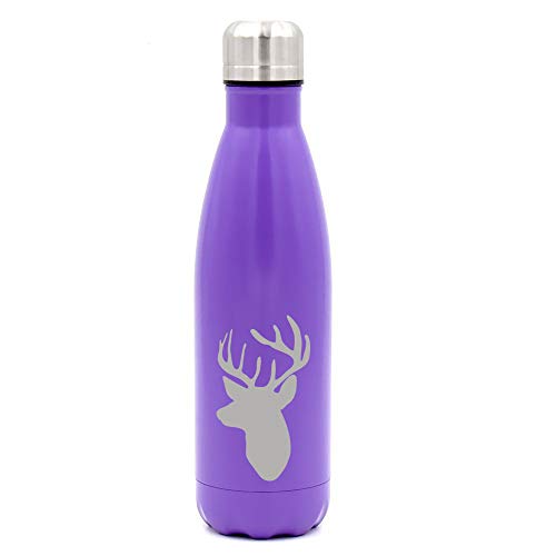 MIP Brand 17 oz. Double Wall Vacuum Insulated Stainless Steel Water Bottle Travel Mug Cup Deer Head with Antlers (Purple)