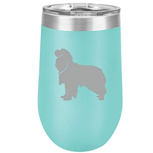 16 oz Double Wall Vacuum Insulated Stainless Steel Stemless Wine Tumbler Glass Coffee Travel Mug With Lid Cavalier King Charles Spaniel (Teal)