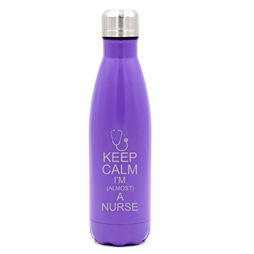 17 oz. Double Wall Vacuum Insulated Stainless Steel Water Bottle Travel Mug Cup Keep Calm I'm Almost A Nurse (Purple)